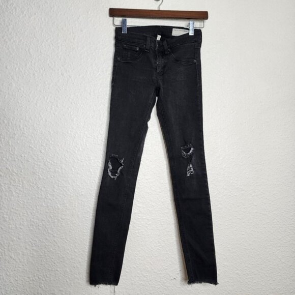Rag & Bone Denim Leggings in Night Distressed Black Women's Size 24 - Picture 1 of 8
